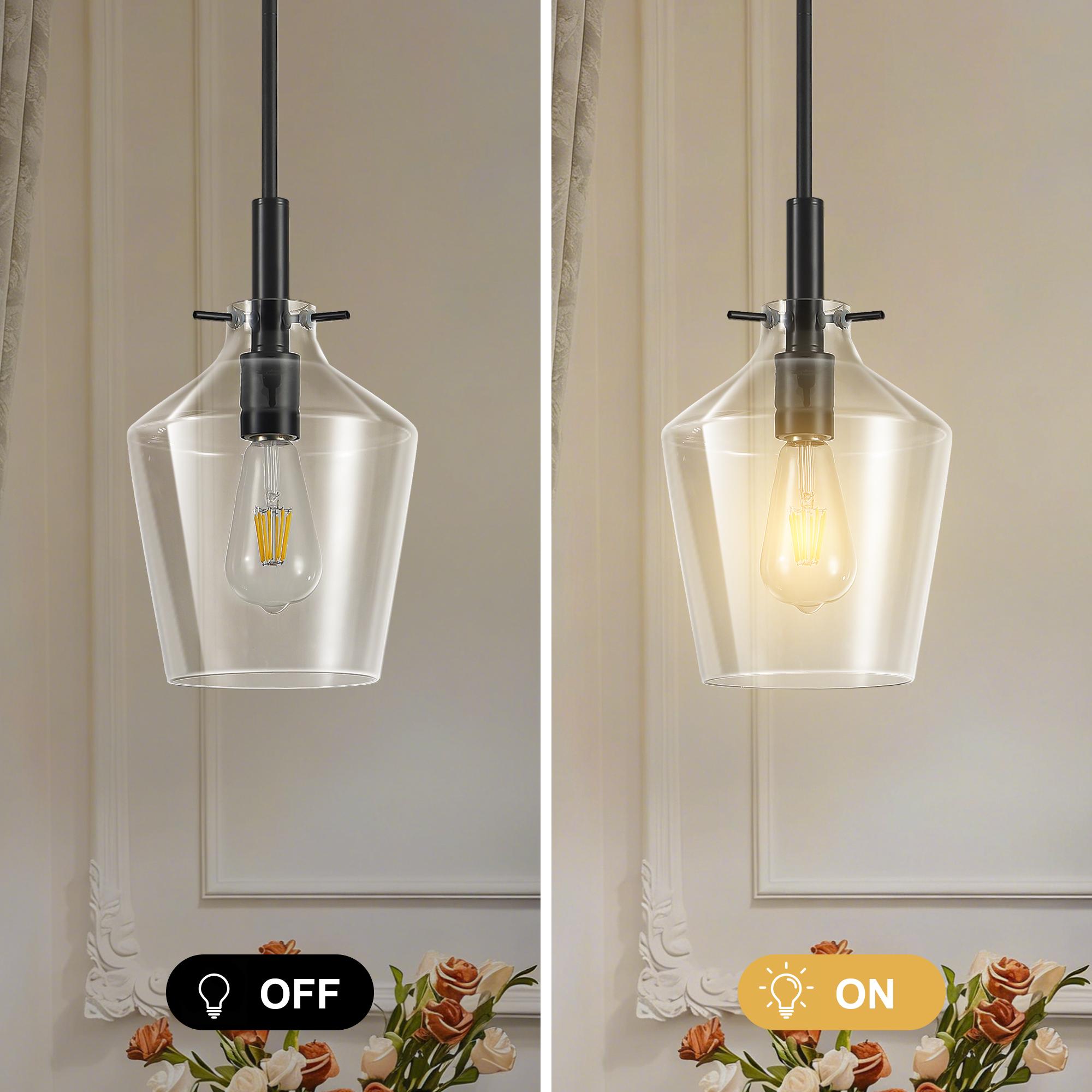 Clear Glass Bell Pendant Light Modern Single Head Hanging Lamp for Kitchen Island Black Gold Brushed Nickel Chrome Finish，E26，Bulb not included