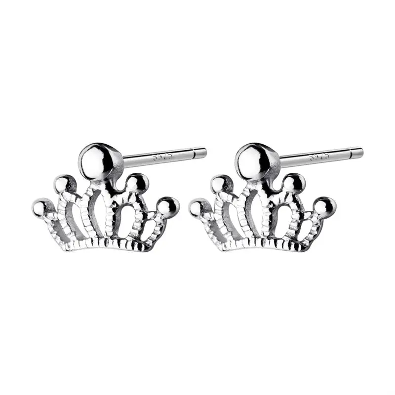 Small Cute Crown Stud Earrings for Kids in 925 Sterling Silver