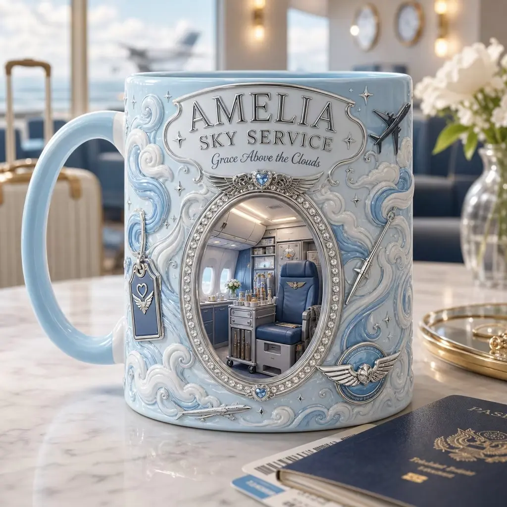 Personalized Flight Attendant Life Mug, Ceramic Mug Flight Attendant Sky Service Ceramic Coffee Cup for Desk, Cabin Crew Gift