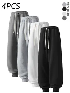 4-Pack Men's Solid Color Sweatpants,Casual Loose Fit Plain knit Trousers,Basic Sports Pants,Unisex Versatile Joggers,Suitable For Daily Wear,Loungewear,for Fall Menswear,available in 4 pack & 1-pack options,Please place an order according to size chart