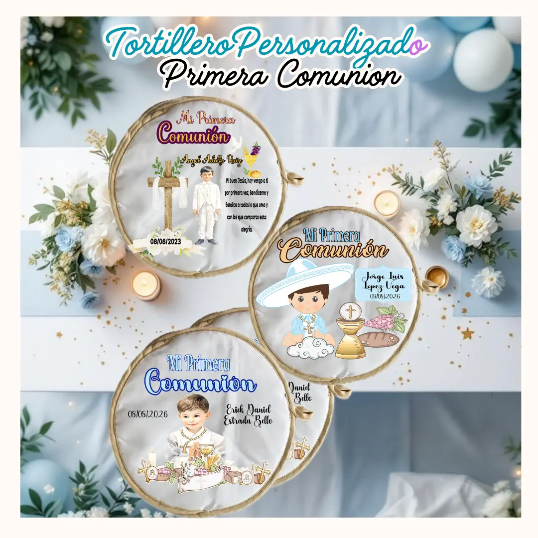 Personalized Tortilla Warmers  5 pc Set: Ideal for First Communion Celebrations