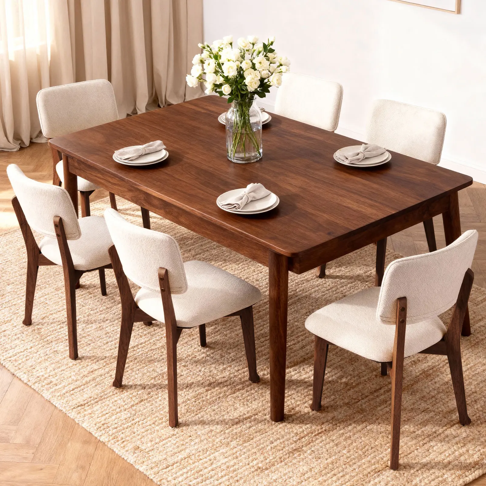 【Summervibes】ZZWHOM Modern Farmhouse Wood Dining Chairs Set of 2 4 6 Walnut Natural Finish with Cushioned Seat & Foot Pegs for Kitchen & Dining Room vanity chair