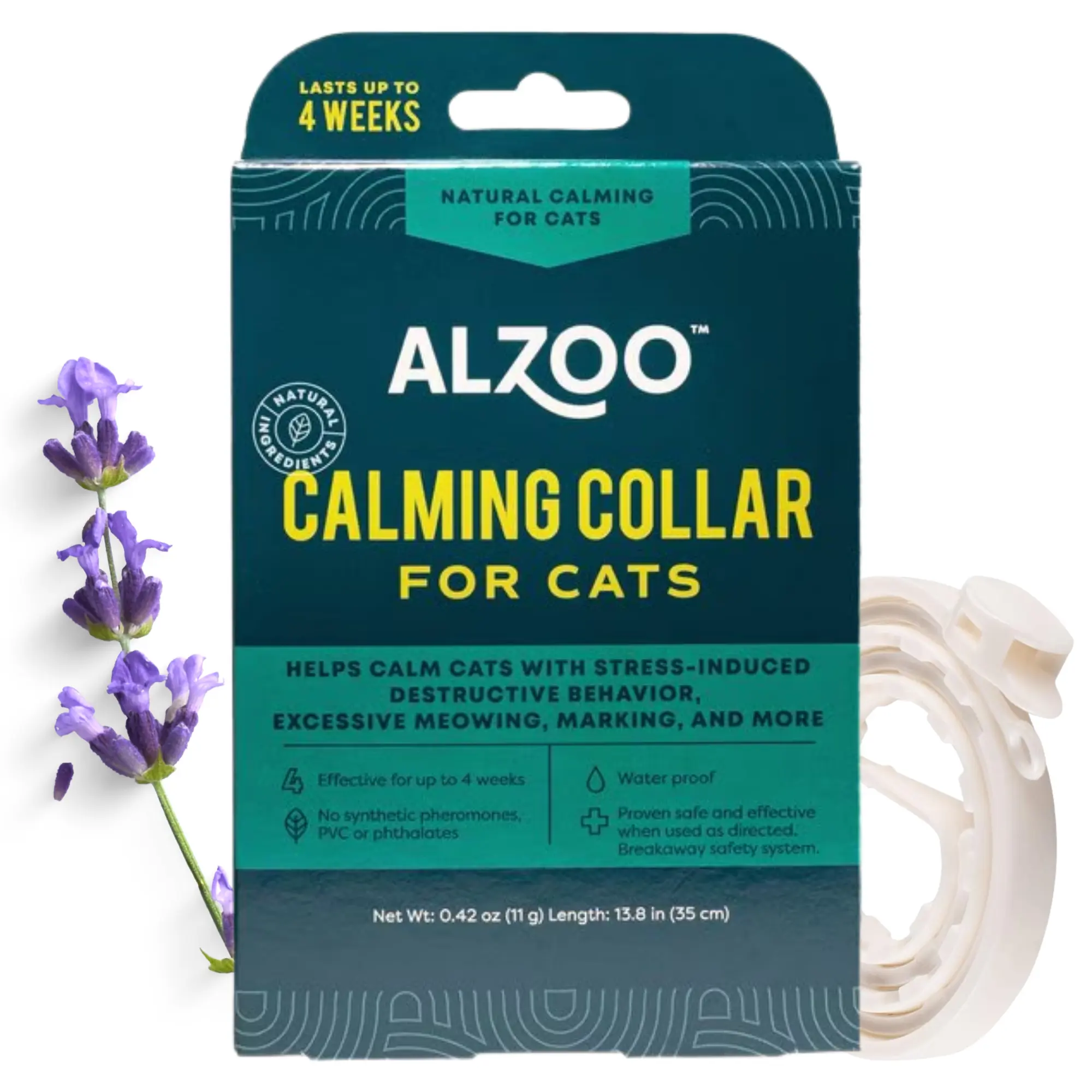 Calming Collar for Cats, Helps Calm Pets During Thunder, Fireworks, Separation Anxiety & More, Effective Up to 4 Weeks, 100% Plant-Based Active Ingredients