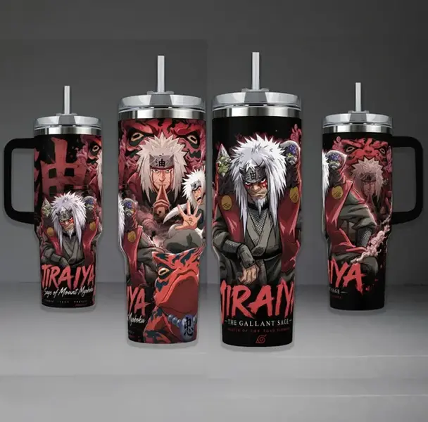 [Gift Box & Straw] Anime Ninja Legend Style Jiraiya Tumbler 20oz 40oz With Handle, Naruto Inspired Toad Sage Stainless Steel Insulated Travel Mug, Legendary Sannin Character Drinkware Gift For Anime Fans