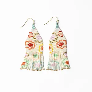 Delilah Poppies Beaded Fringe Earrings Multi