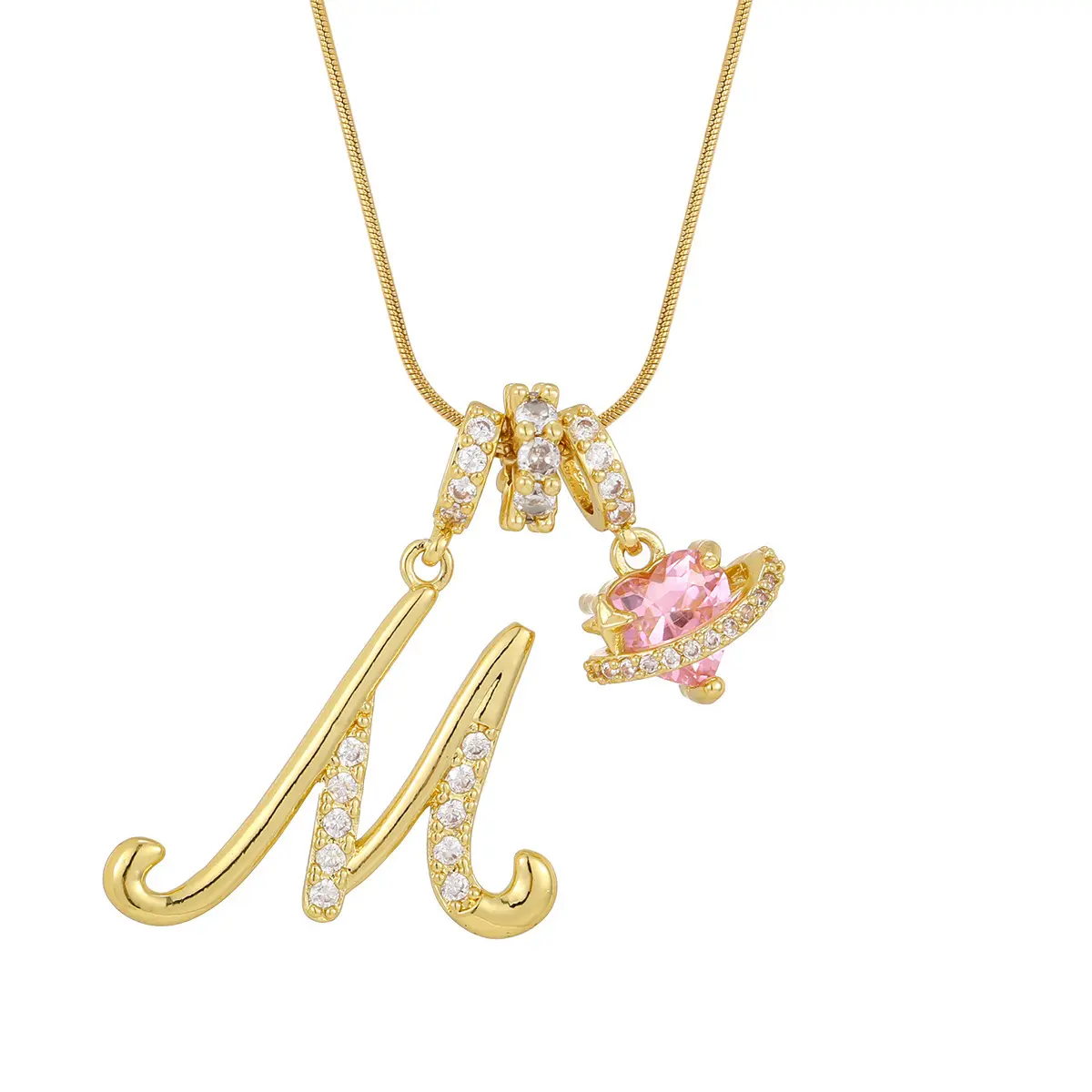 Gold M (Pendant -Snake Bone Chain)