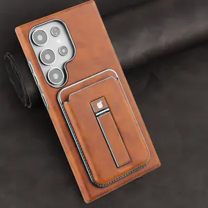 Midun Luxury Leather Magnetic Card Bag Stand Phone Case for Samsung Galaxy  S25Ultra/S24Plus/S23Ultra/S25/S24 Retro Business Card Slot Full Shockproof Protective Cover for Men and Women