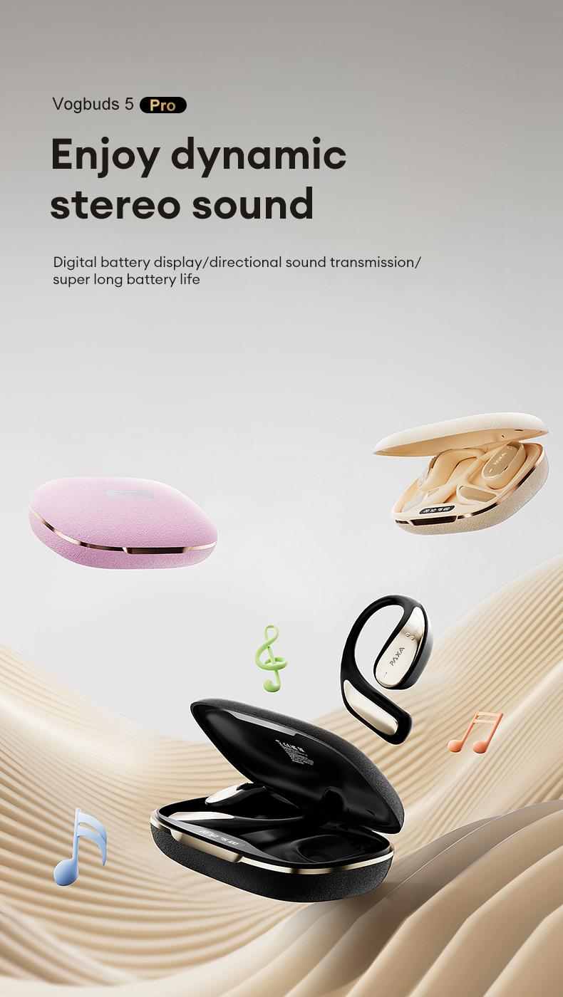 PAXA Vogbuds 5 Pro OWS Smart Voice Assistant Headset,Dynamic Stereo Sound Earbuds with ENC Call Noise Canceling Mic, Digital Battery Display