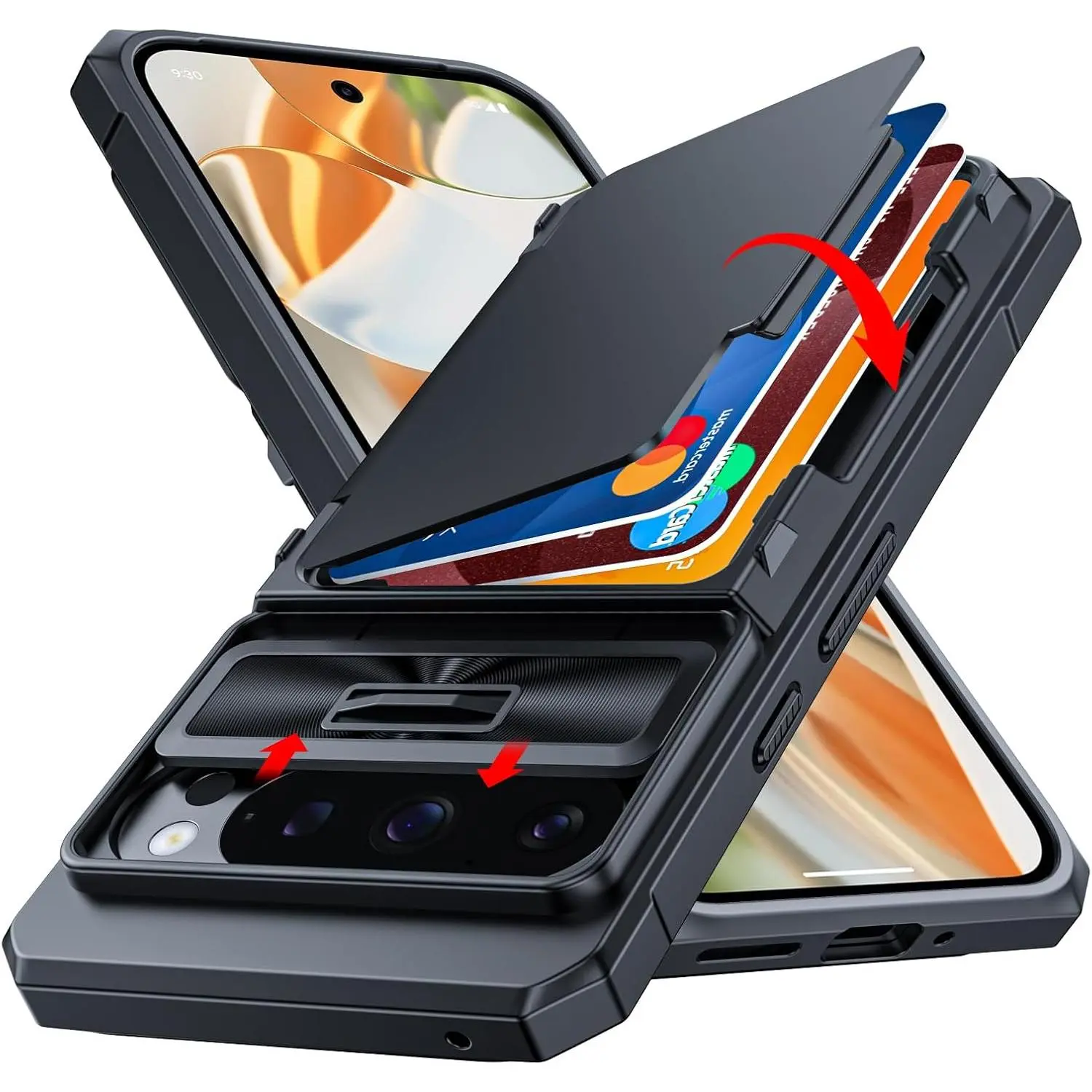 for Google Pixel 9/9 Pro Case/Pixel 9 Case with Card Holder (4 Cards) & Sliding Camera Cover & Kickstand[RFID Blocking] Full-Body Shockproof Wallet Phone Case Smartphone Protective, Accessories, Casing,summerwins