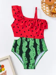 Cute Cartoon Print One-Piece Beach Swimsuit, Stylish for All Seasons, Adorable Girls Swimwear for Beach & Spa, Swim Bodysuit
