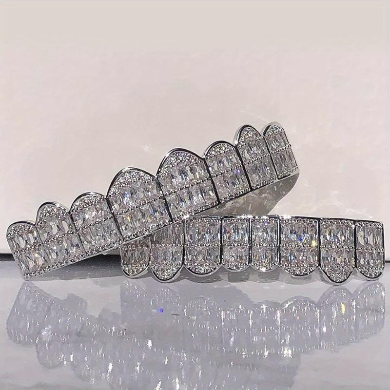 2pcs/SET Baguette Set 8 teeth Grillz for Mouth Top Bottom Hip Hop Teeth Grills - Cap