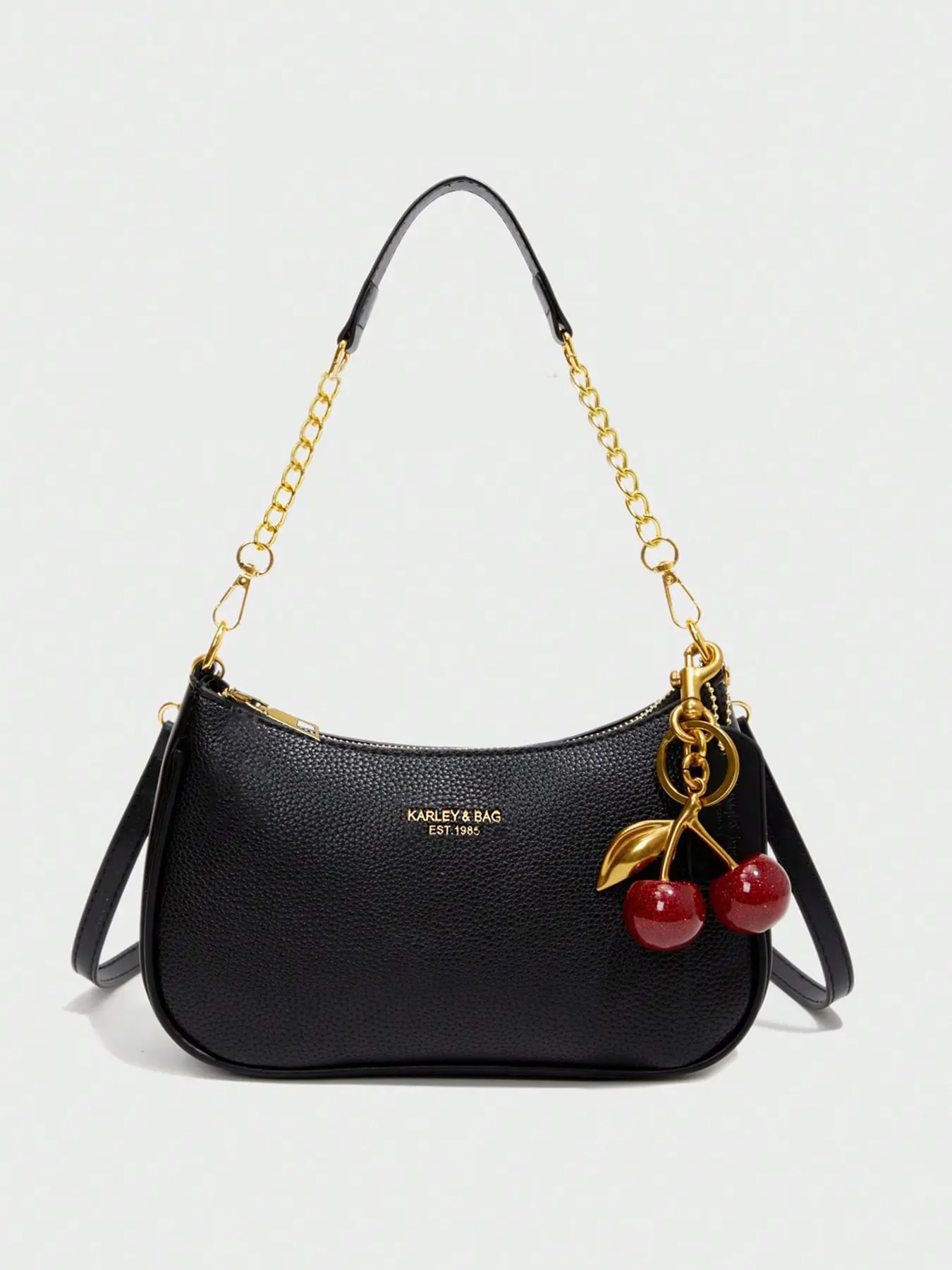 Women's New Fashion Stylish Crossbody Crescent Bag, Classic Letter Pattern Shoulder Bag with Cherry Pendant Decoration, Autumn & Winter New Arrival, Elegant Bags