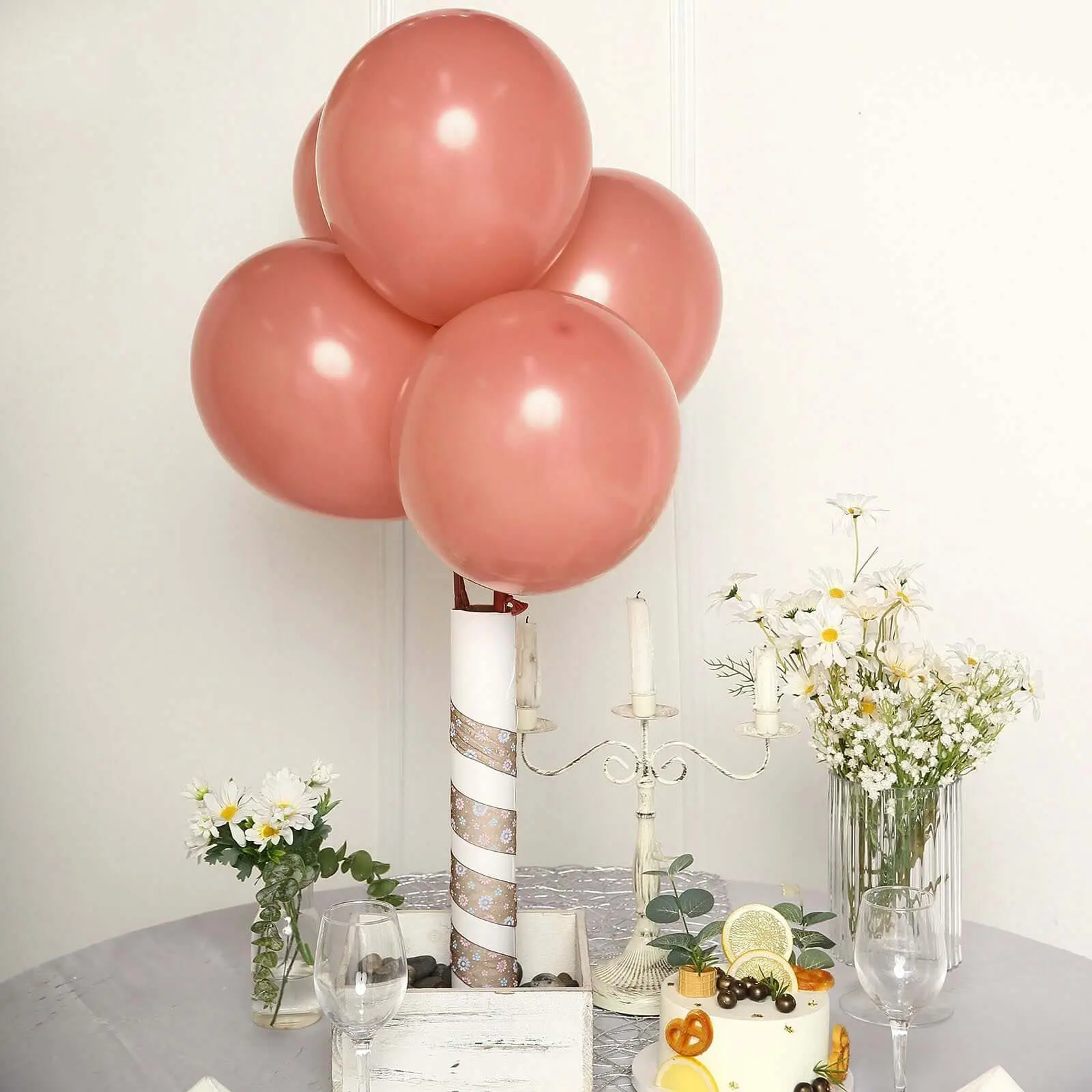 12-Inch Matte Pastel Dusty Rose Latex Balloons, 25-Pack Helium/Air Compatible for Baby Shower, Birthday Party, Wedding - Balloon Decor, Hanging Decor Supplies