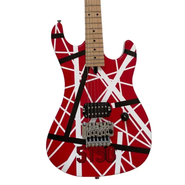 5150 White Stripe Red Electric Guitar with Floyd Rose Tremolo Bridge, Locking Nut, Maple Neck, Maple Fingerboard & Stable Tuning