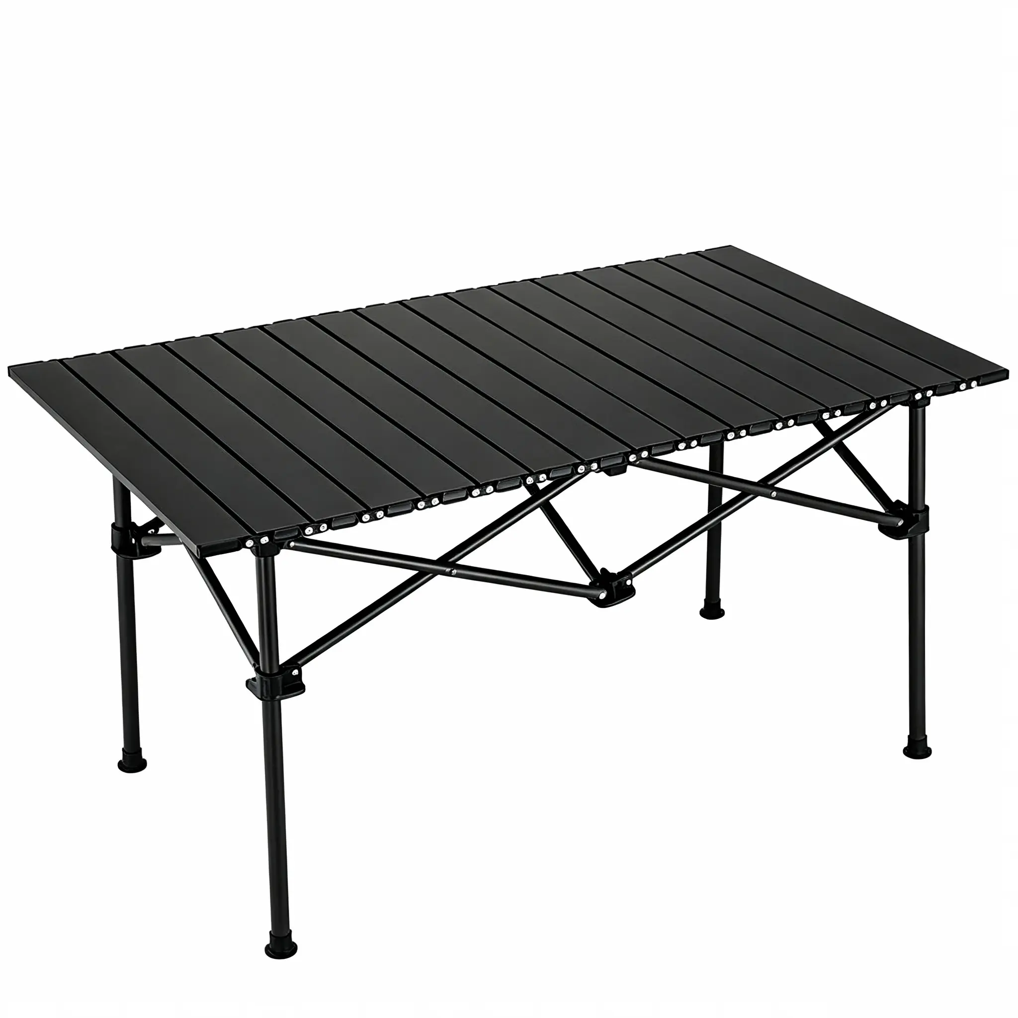 Foldable Rectangular Sturdy Aluminum Outdoor Camping Table - Heavy-Duty, Compact, Lightweight, Easy-Carry, Flat-Top, 4-Legged Trestle Base, Outdoor Safe Tables, Stable Functional Garden Accessory for Camping, Backyard Use (Requires Assembly)
