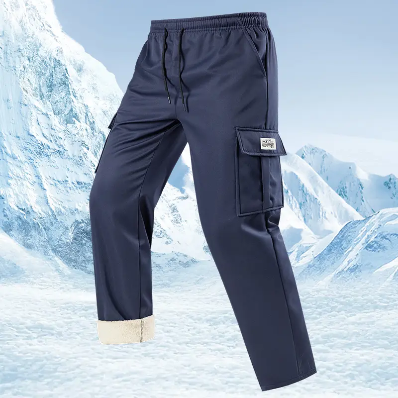 Men's Fleece Lined Softshell Cargo Pants,Waterproof Windproof Winter Outdoor WorkTrousers, Elastic Drawstring Waist MultiZipper Pockets Warm Snow Pants for Hiking,Logging, Snow Shoveling & Cold WeatherDaily Wear