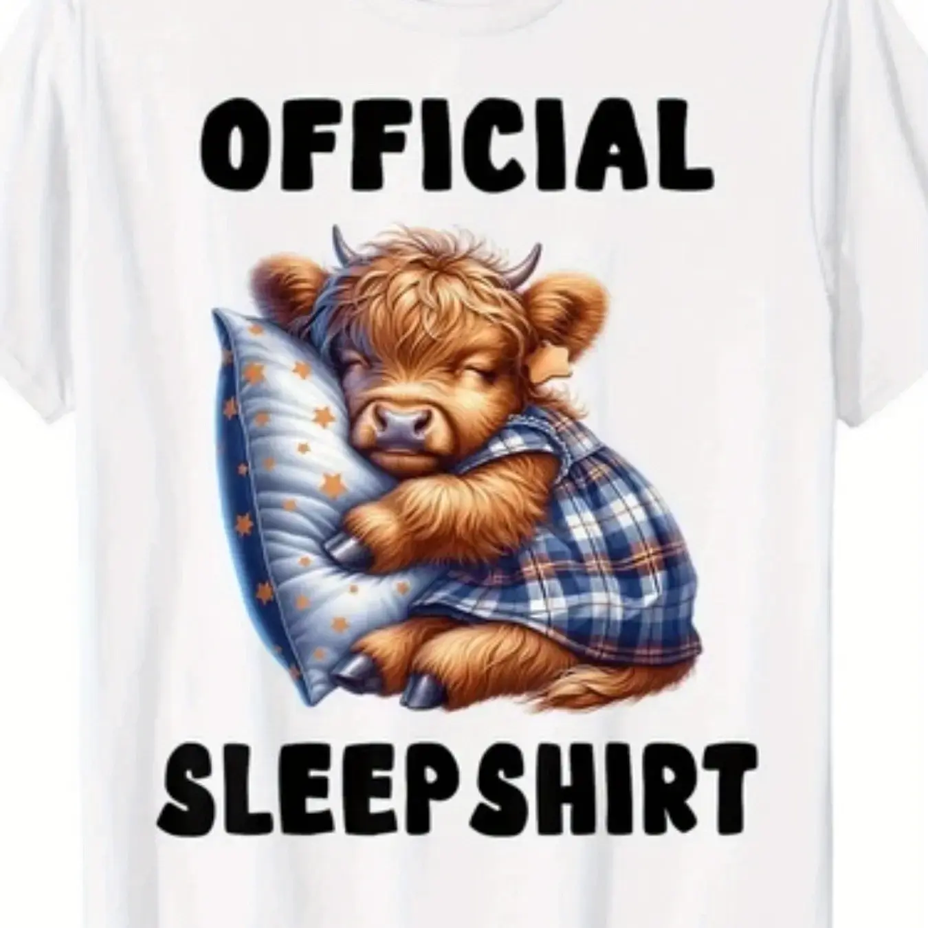 Men'S Funny Highland Cow Official Sleepshirt Graphic T-Shirt - Retro Nightgown Design with Scottish Cow & "Official Sleepshirt" Text, All-Season Comfortable Casual Short Sleeve Round Neck Tee for Pajamas Casual Attire, Funny Novelty Sleepwear for Me