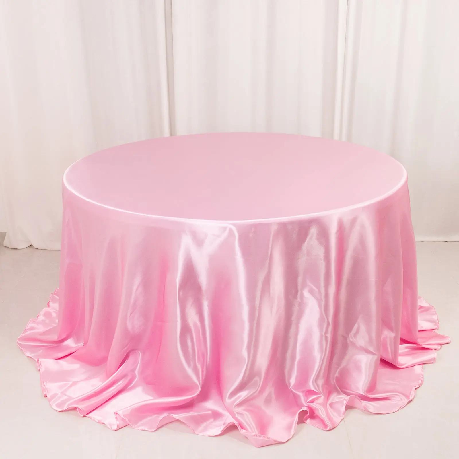 1-Piece 132" Pink Satin Seamless Round Tablecloth - Decorative Table Cover for Parties, Outdoor Tables, One-Piece