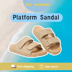 Platform Sandals for Women Espadrille Wedges Summer Beach Sandals Comfortable Cute Woven Straw Crochet Sandals Shoes Casual Adjustable Double Buckle Strap Sandals