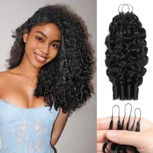 Human Crochet Hair for  Women 16 Inch Burmese Curly BundlesMixed Hair Pre-separated 40 Strands 50g Invisible Miracle Knots Feather Crochet Human Hair Extensions Natural Black 1B#
