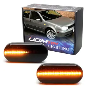 iJDMTOY Smoked Lens Amber Sequential Blink LED Front Side Marker Light Kit For Volkswagen MK4 Jetta GTI R32 Beetle etc., Powered by 15-SMD LED Diodes