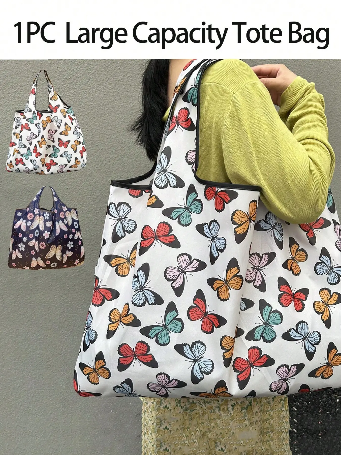 Butterfly Print Large Capacity Foldable Shopping Bag Tote Bag, Waterproof Oxford Fabric Handbag, Reusable Travel Storage Bag for Women, Reusable Shopping Bags, Shopping Totes