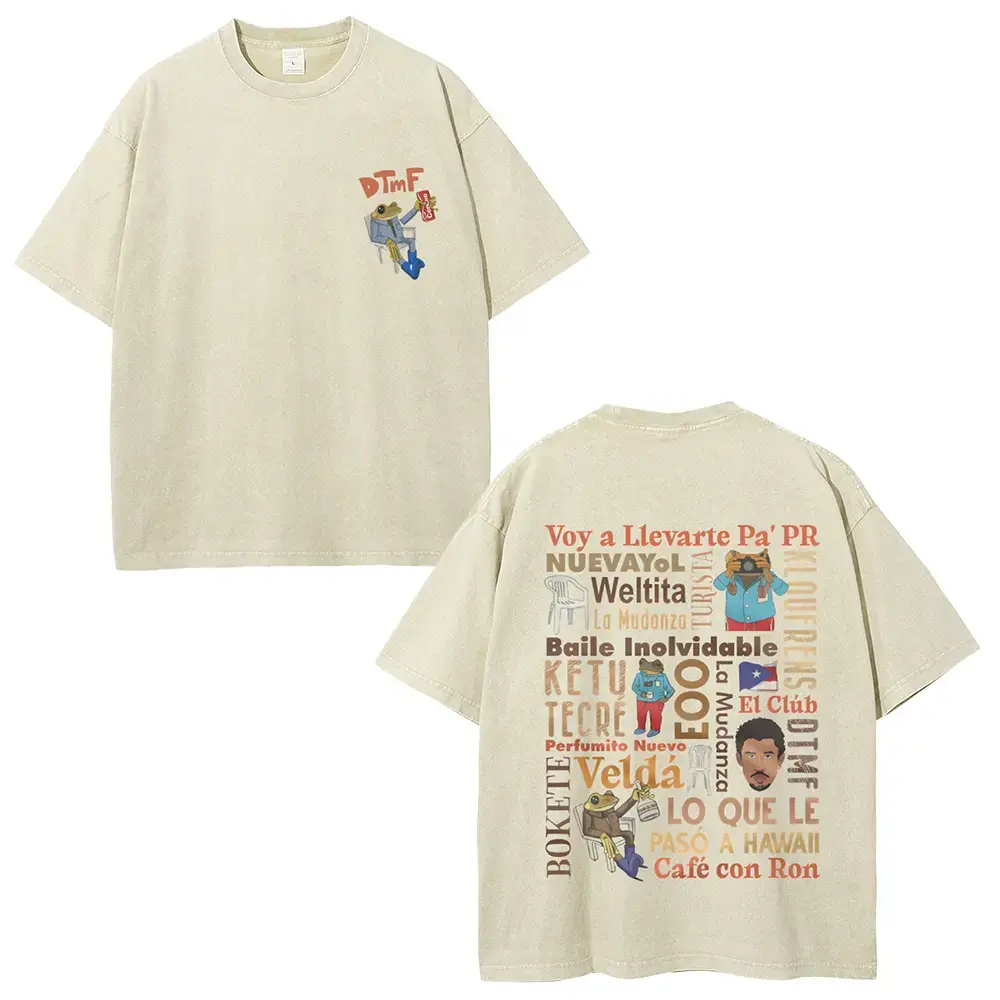 Unisex Vintage Retro Funny Spanish Saying Washed Graphic Print T-Shirt, Short-Sleeve Round Neck Casual Top for Spring & Summer (Menswear Focus), Shortsleeve, Fabric, Cotton