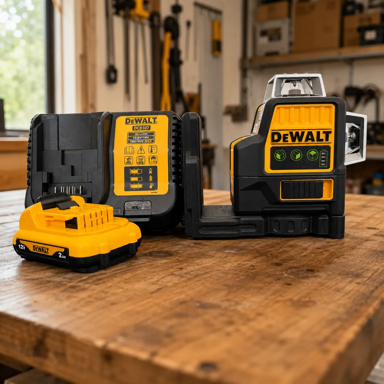 Dewalt DW089LG Professional Green Unit, 12V Power Source, 12 Laser Lines, 3-Side Coverage 360-Degree Vertical Self-Leveling for Precision Work (Tools & Hardware, Laser Level Multitools & Accessories)