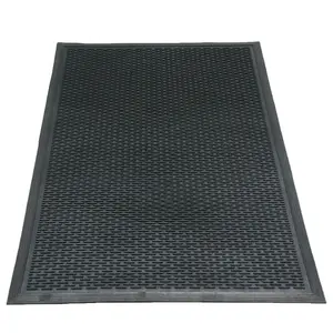 Rubber-Cal "Dura-Scraper Linear" Commercial Rubber Entrance Door Mat - 3/8 in - Black