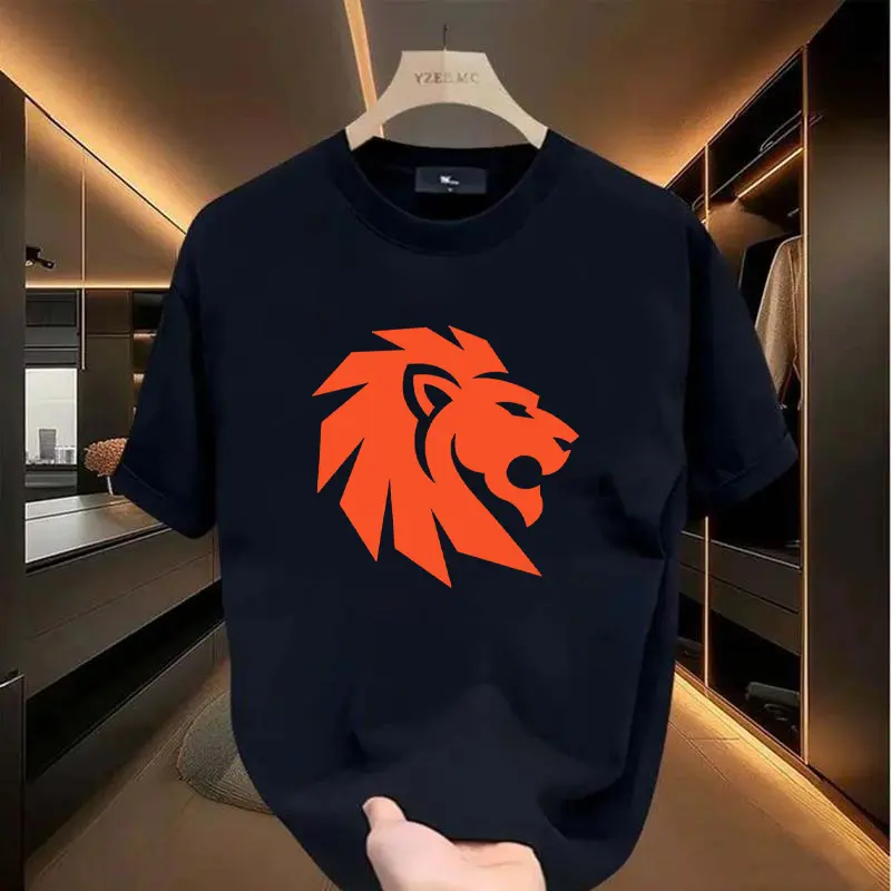 Classic solid color lion head printed cotton T-shirt, breathable and skin friendly fabric suitable for various dressing styles, suitable for both men and women, perfect for birthdays and daily gift giving occasions