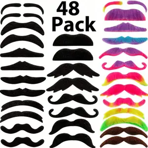Self-Adhesive Fake Mustache Set, 48 Pieces Realistic Facial Hair Accessories, Perfect for Halloween Costume Parties & Makeup Events