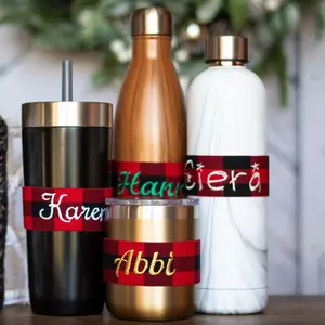 Christmas Plaid Water bottle Labels CupBandz