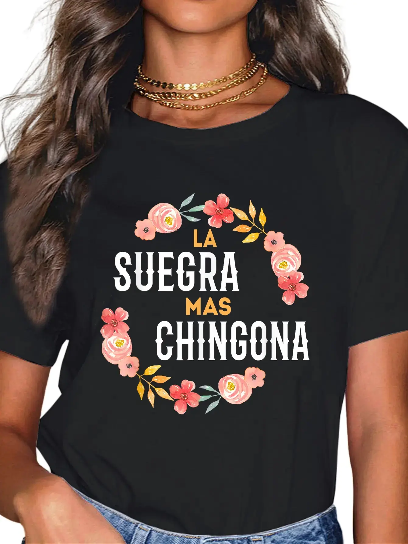 Cotton La Suegra Mas Chingona Spanish Mother In Law Floral T-Shirt