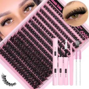 280Pcs D Curl Wispy Lash Clusters Kit, 10-16mm 0.07mm Vegan Individual Lashes, Complete DIY Eyelash Extension Set with Bond, Seal & Tools for Home Use
