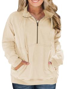 ROSRISS Women's Plus Size Curvy Clothing Longsleeves Polyester Pullover Hoodie - Ribbed, Stretchy, Comfortable, Sporty Half-Zip, Drawstring, Kangaroo Pocket Dressy Top for Jeans, XL-5XL VPS0110
