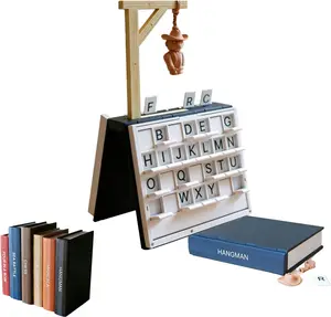 Playbook'd Hangman Game with 3D Printed Magnetic Chess Set Four in a Row Sea Battle Backgammon Mancala Portable Books Design Board Game for Adults