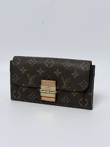 Pre-owned Louis Vuitton Canvas Clutches & Wristlets Elysee Long Flap Wallet Monogram Brown JD312LV