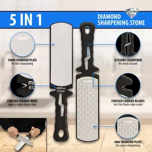 "Max Edge 5 In 1 Diamond Sharpener - Diamond Plates, TPU No-Slip Handle, Scissors Slot - Length 11 1/5"""