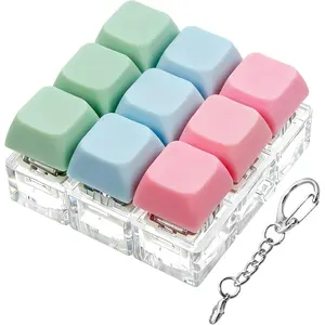 Keyboard Fidget Toy, Keyboard Fidget Keychain 9-in-1 Keyboard Decompression Button Finger Clicker Toys Stress Relief Fidget Gifts (3 Colors- Pink Blue Green)