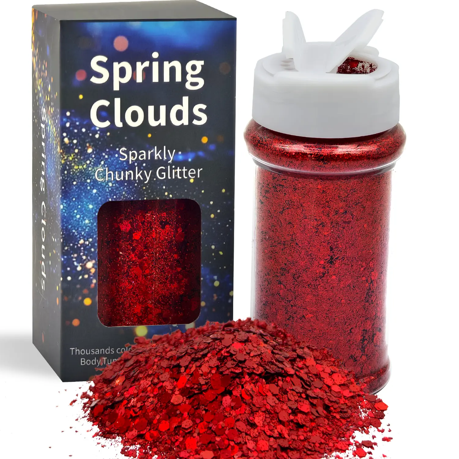 Red Sparkling Christmas Block Glitter - Nail Art & Cosmetic Decoration for Crafts, Holiday Ornaments, DIY Projects, Eyeshadow, Sequin Accents, Powder Applications, Sparkling Glitter