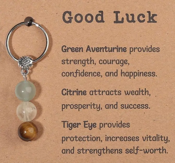 Natural Crystal Keychain with Beaded Tiger Eye, Citrine, and Green Aventurine - Small Spiritual Accessory for Positive Vibes and Self Love