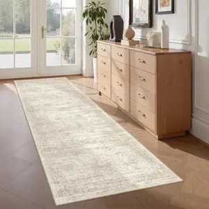 Washable Runner Rugs for Bedroom - 2x6 Runner Rug Non Slip, Ultra-Thin Entryway Runner, Soft Abstract Kitchen Runner for Hallway, Laundry, Bathroom, Indoor Door Mat(2'x6', Beige/Ivory)