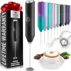 Zulay Kitchen Powerful Milk Frother Wand - Mini Milk Frother Handheld Stainless Steel - Battery Operated Drink Mixer for Coffee, Lattes, Cappuccino, Matcha - FrothMate Milk Frother Gift - Black