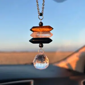 Car Crystal Hanging Decoration, Interior Car Accessories, Multi-Shape Stones, Rearview Mirror Pendant, Travel Safety Guardian, Perfect Gift