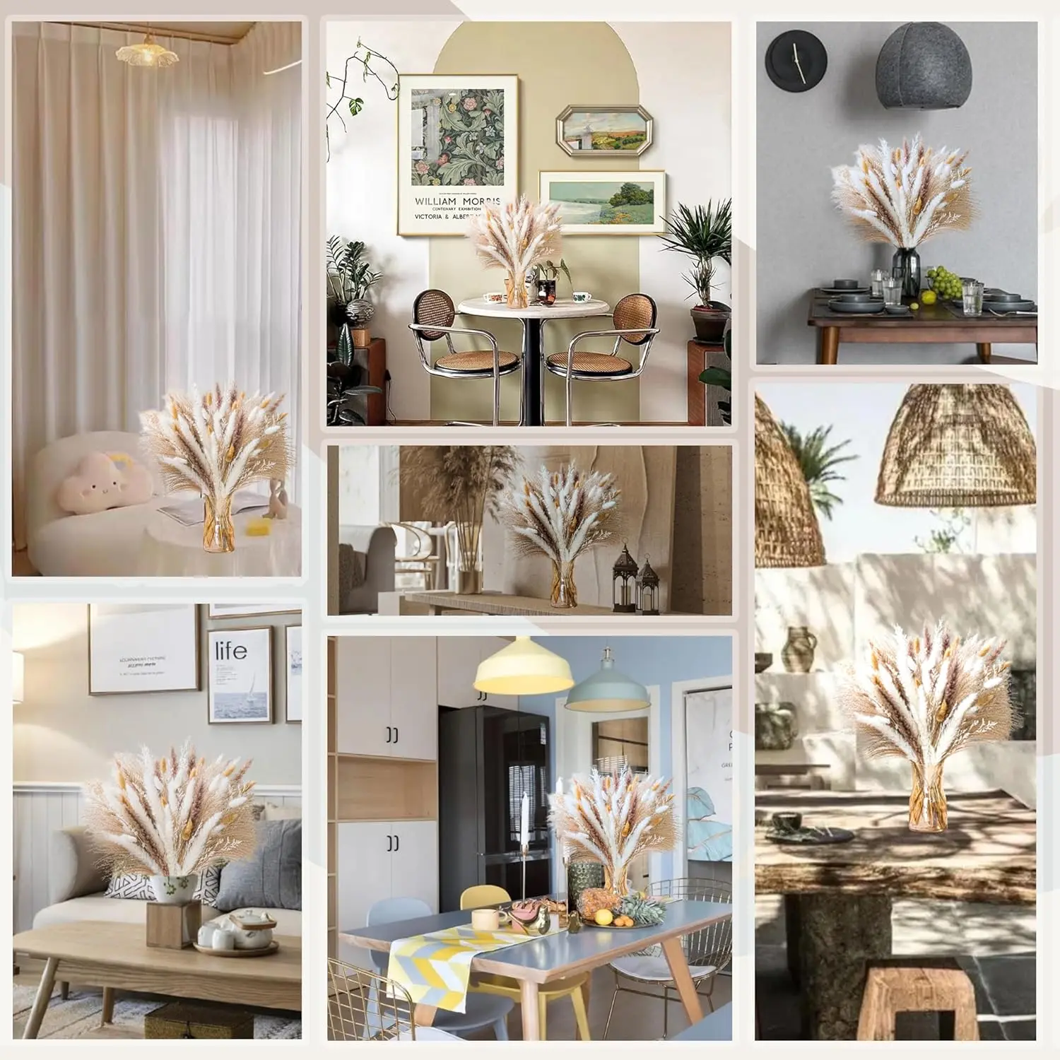 Natural Pampas Grass 8kind Grass Mix Bouquet |       Dried Pampas Bouquet for Wedding Boho Flowers Home Table Decor Desk Decor, Rustic Farmhouse Decor (93PCS)