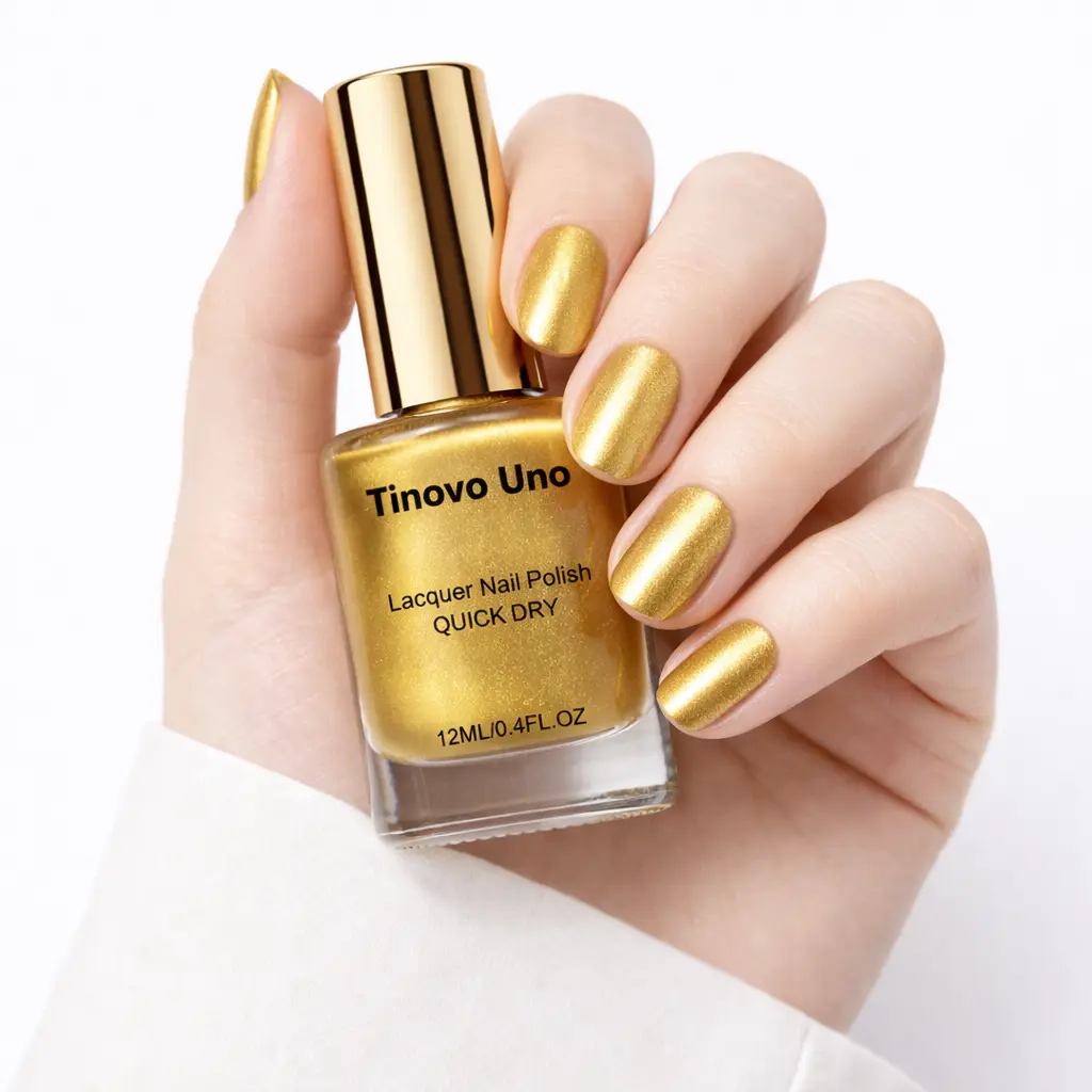 Tinovo Uno Gold Mirror Chrome Nail Polish - Quick Drying, Long-Lasting Metallic Shine, Salon Finish Cosmetic for Manicure & Nail Art, 12Ml / 0.4 Fl Oz Single Item, 1 Pc, General, Apply Quickly, Metallic Nail Polish