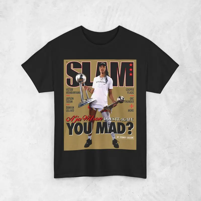 [Sale Up To 30%] A'ja Wilson T-Shirt, Las Vegas Aces WNBA SLAM Cover T-Shirt, Unisex Sports Tee, Vintage Retro Basketball Streetwear, Gift For Women, Mom