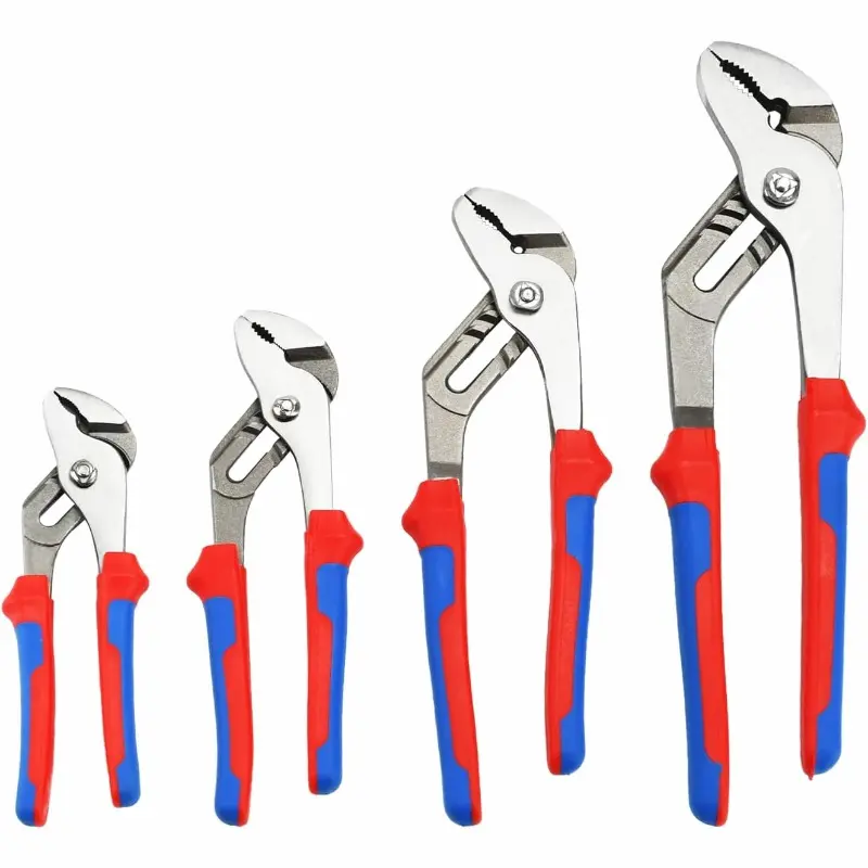 4pcs Groove Joint Pliers Set, 12/ 10/ 8/ 6 Inch Adjustable Pliers Set Water Pump Pliers Tongue and Groove Pliers Plumbing Pliers for Home Maintenance & Basic Repair (blue red)
