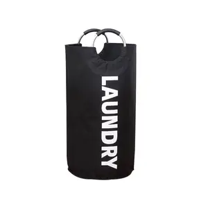 90L Capacity Waterproof Clothes Hamper, Collapsible Laundry Basket with Foam Protected Metal Handles, Upright Style for Family Living Space