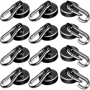 Hooks, 70LBS  Hooks Heavy Duty  Neodymium  with Carabiner Hook,  Hooks with Swivel for Kitchen, , Cruise, Grill, Refrigerator - 12 Pack Black